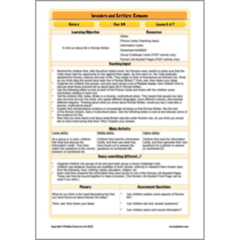 PlanBee Roman Invasion of Britain KS2 Invaders and Settlers | PlanBee