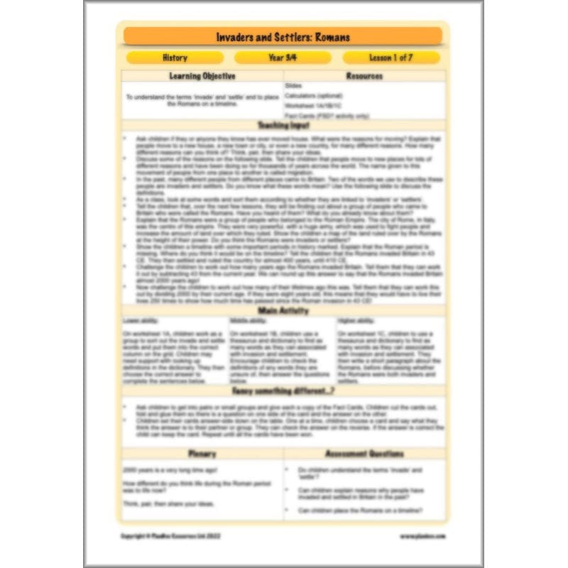 PlanBee Roman Invasion of Britain KS2 Invaders and Settlers | PlanBee