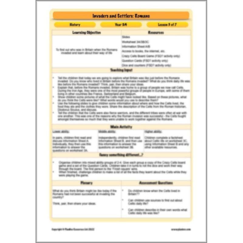 PlanBee Roman Invasion of Britain KS2 Invaders and Settlers | PlanBee