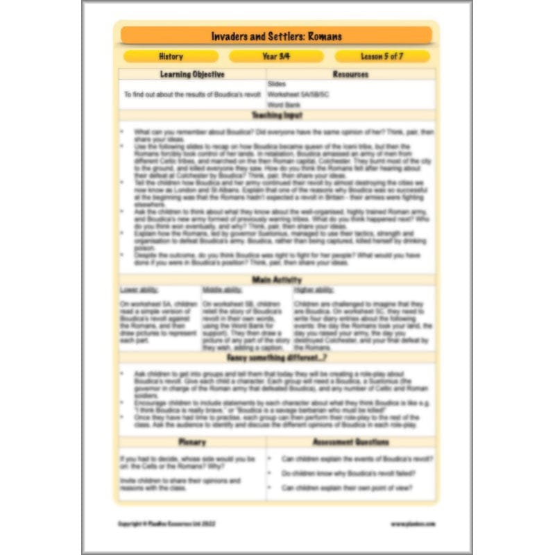 PlanBee Roman Invasion of Britain KS2 Invaders and Settlers | PlanBee