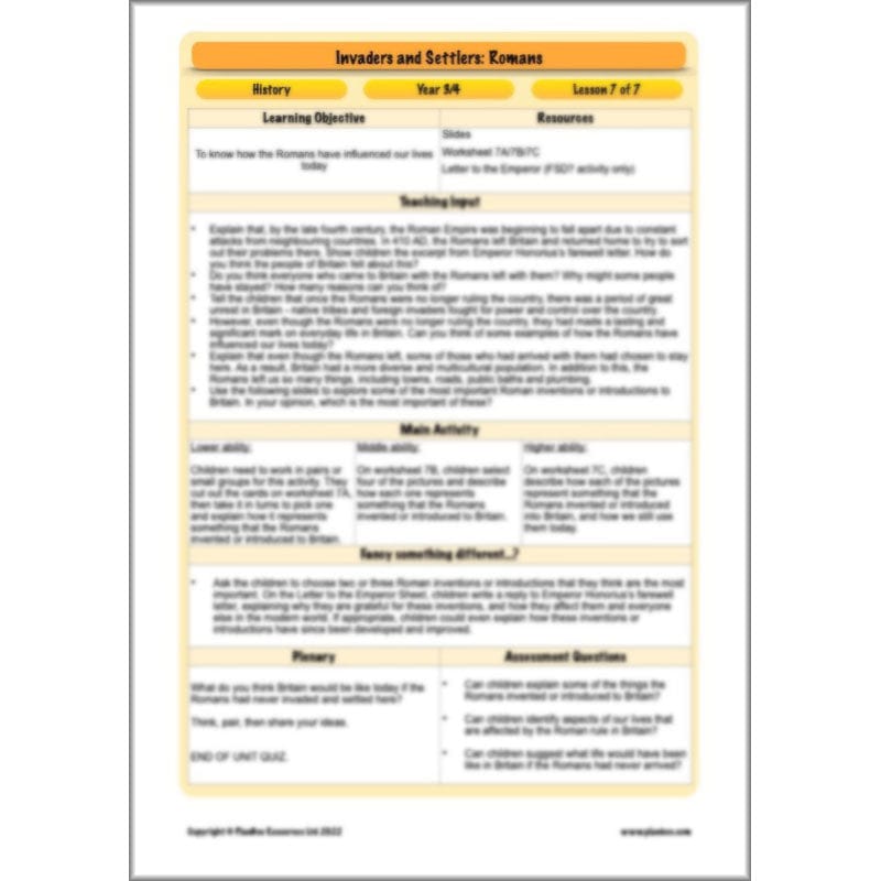 PlanBee Roman Invasion of Britain KS2 Invaders and Settlers | PlanBee