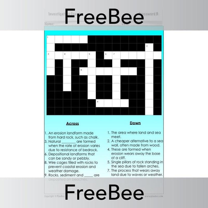 PlanBee FREE Investigating Coasts Crosswords by PlanBee