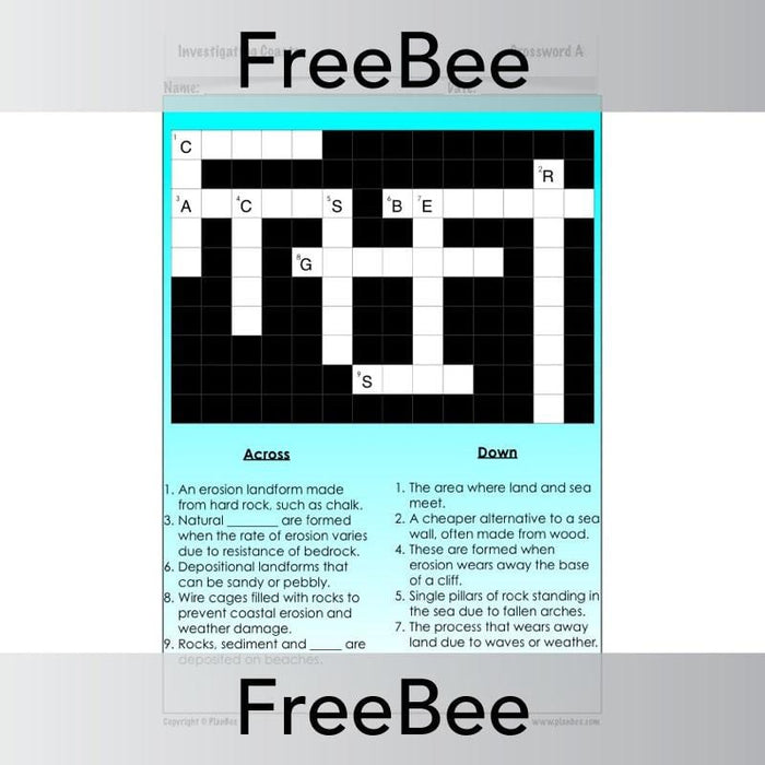 FREE Investigating Coasts Crosswords by PlanBee