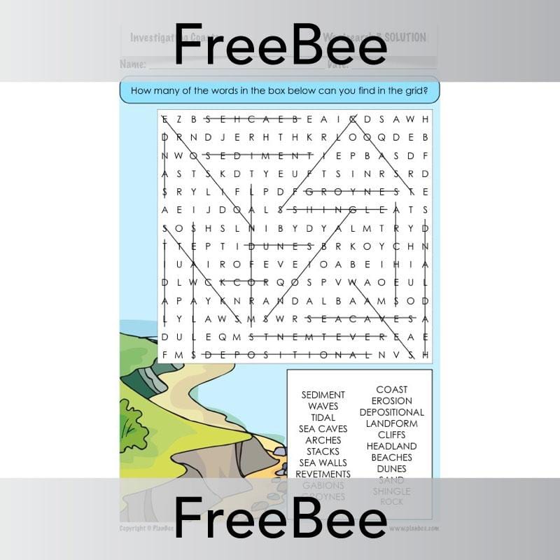 PlanBee FREE Investigating Coasts Word Search KS2 | PlanBee