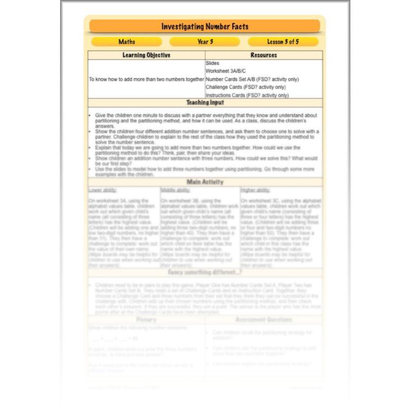 PlanBee Investigating Number Facts: Maths Addition and Subtraction KS2 Year 3