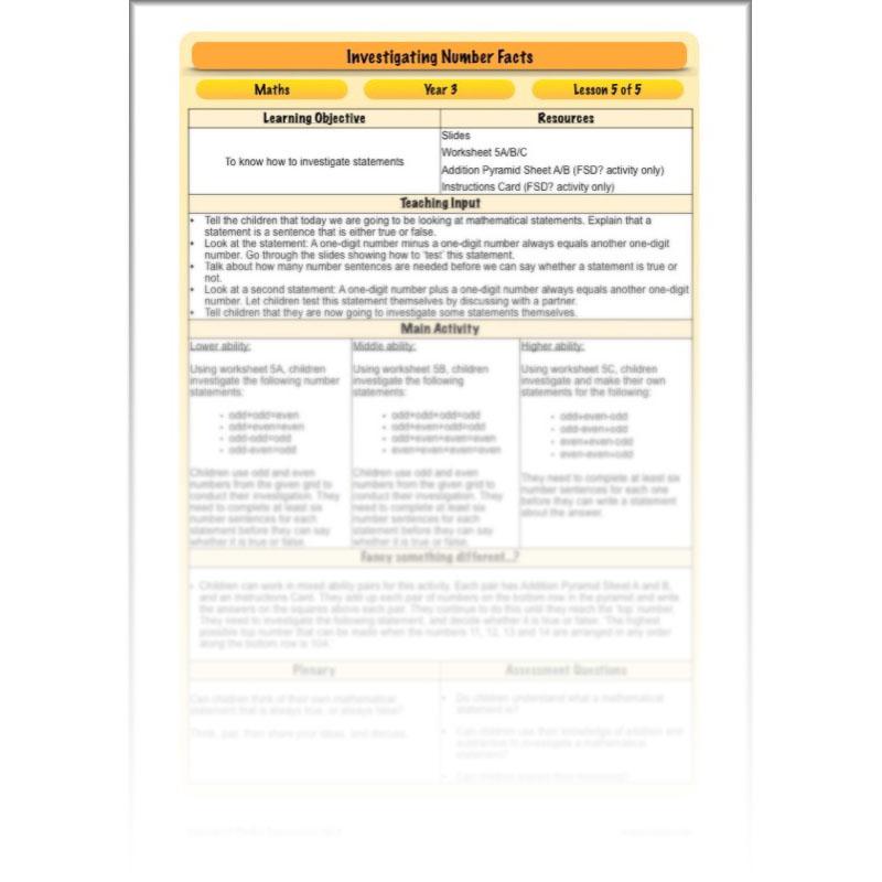PlanBee Investigating Number Facts: Maths Addition and Subtraction KS2 Year 3