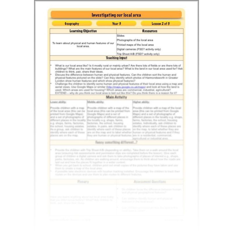 PlanBee Investigating Our Local Area: Year 3 Geography scheme of work