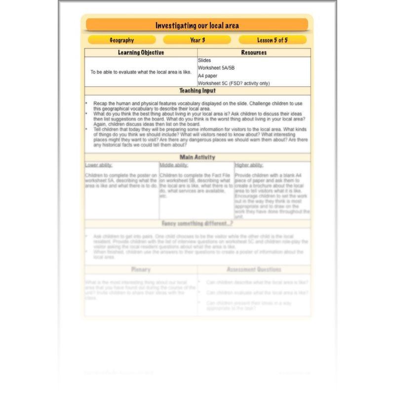 PlanBee Investigating Our Local Area: Year 3 Geography scheme of work