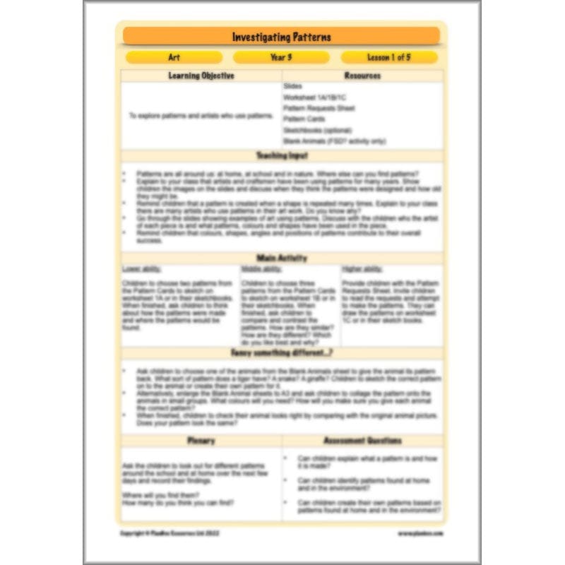 PlanBee Investigating Patterns - KS2 Art Primary Resources for Year 3 & Year 4