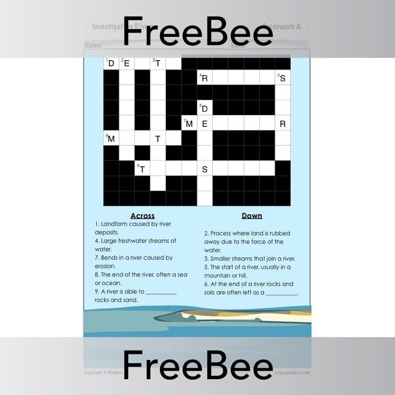 PlanBee Investigating Rivers' Crossword | PlanBee FreeBees