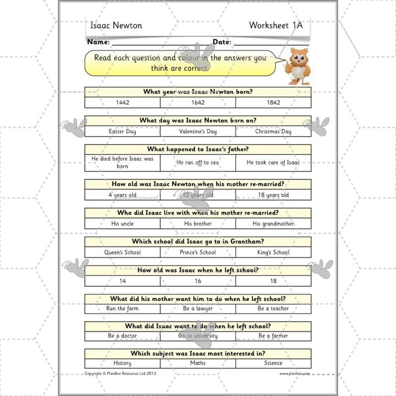 PlanBee Isaac Newton for children – KS1 History lessons