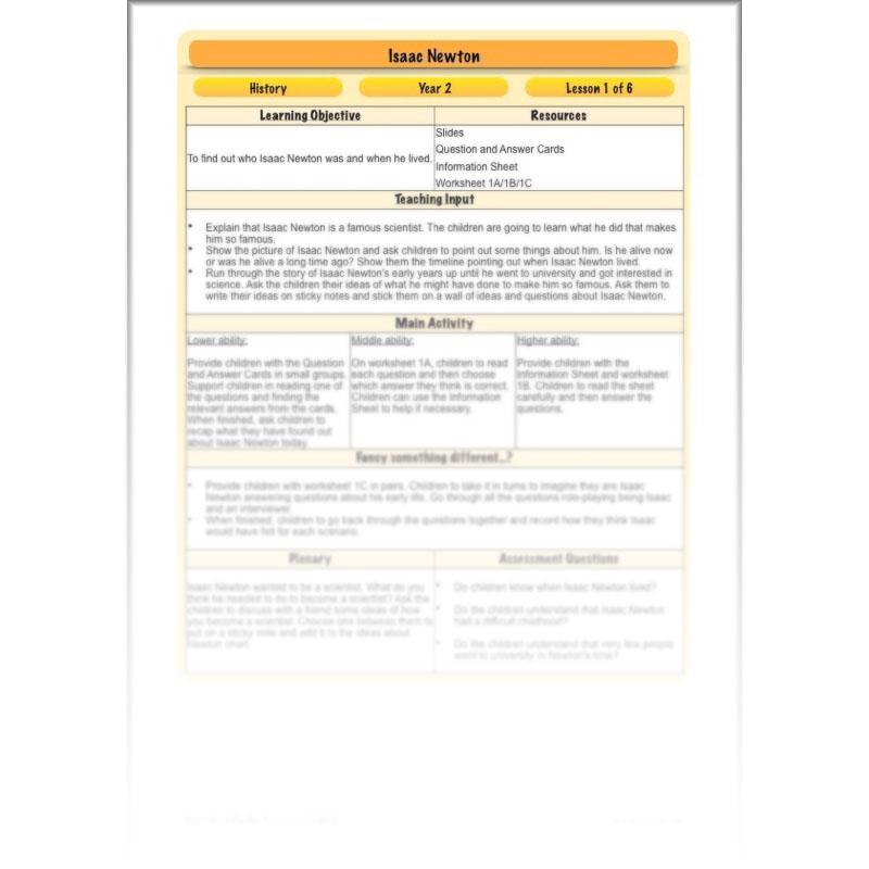 PlanBee Isaac Newton for children – KS1 History lessons