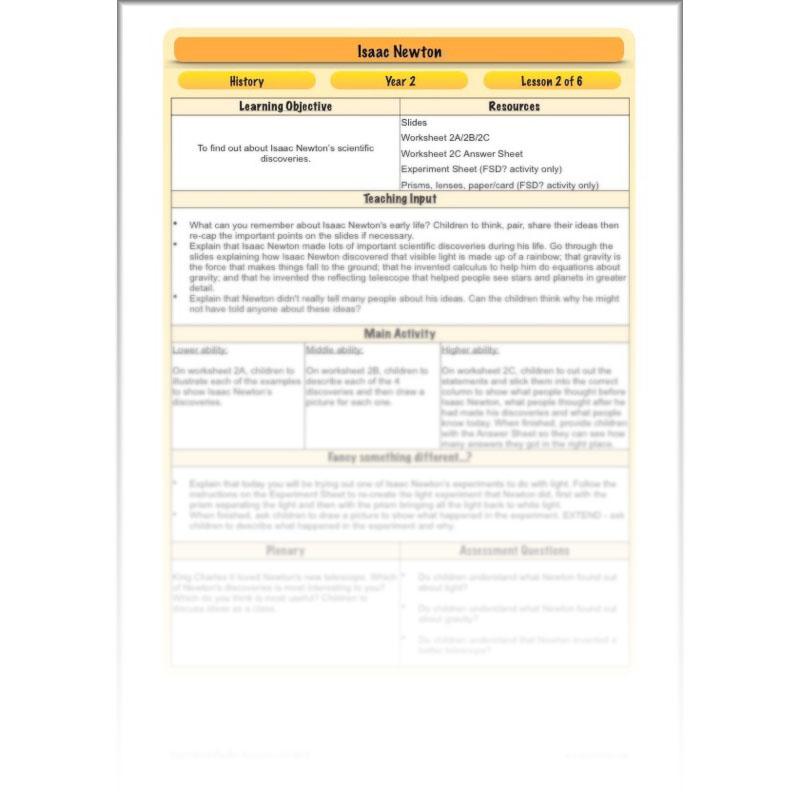 PlanBee Isaac Newton for children – KS1 History lessons