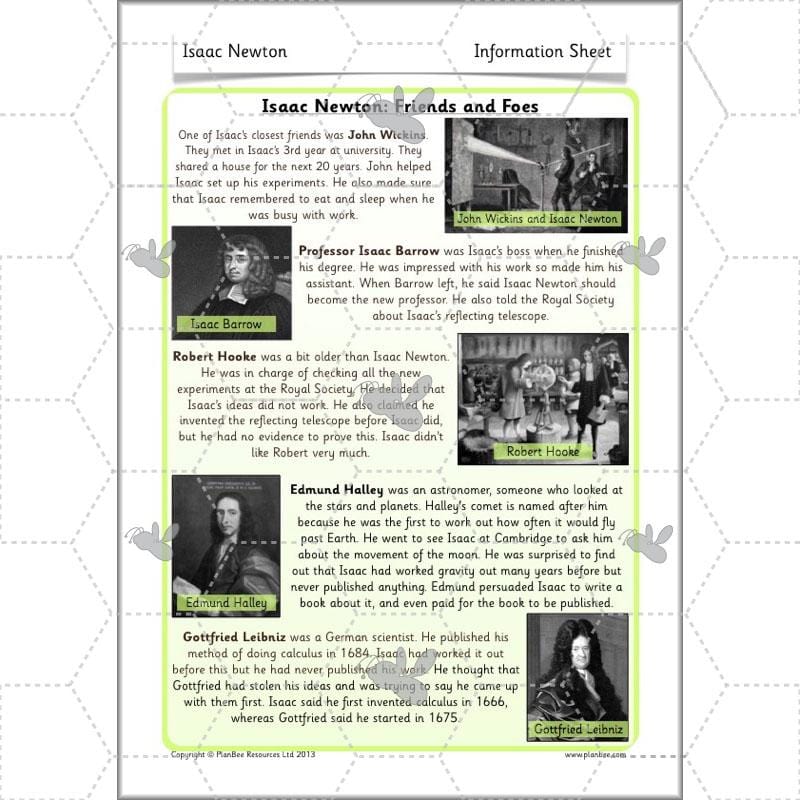 PlanBee Isaac Newton for children – KS1 History lessons