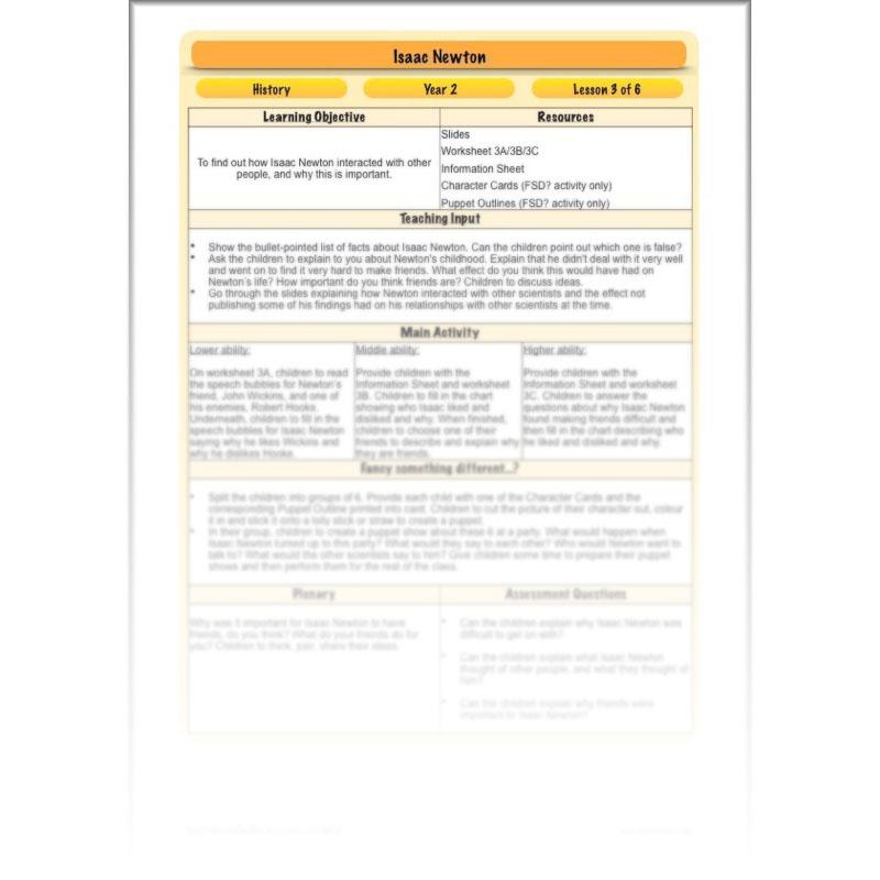 PlanBee Isaac Newton for children – KS1 History lessons