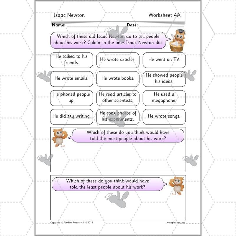 PlanBee Isaac Newton for children – KS1 History lessons