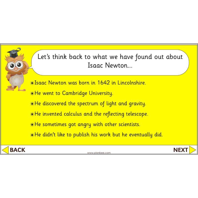 PlanBee Isaac Newton for children – KS1 History lessons