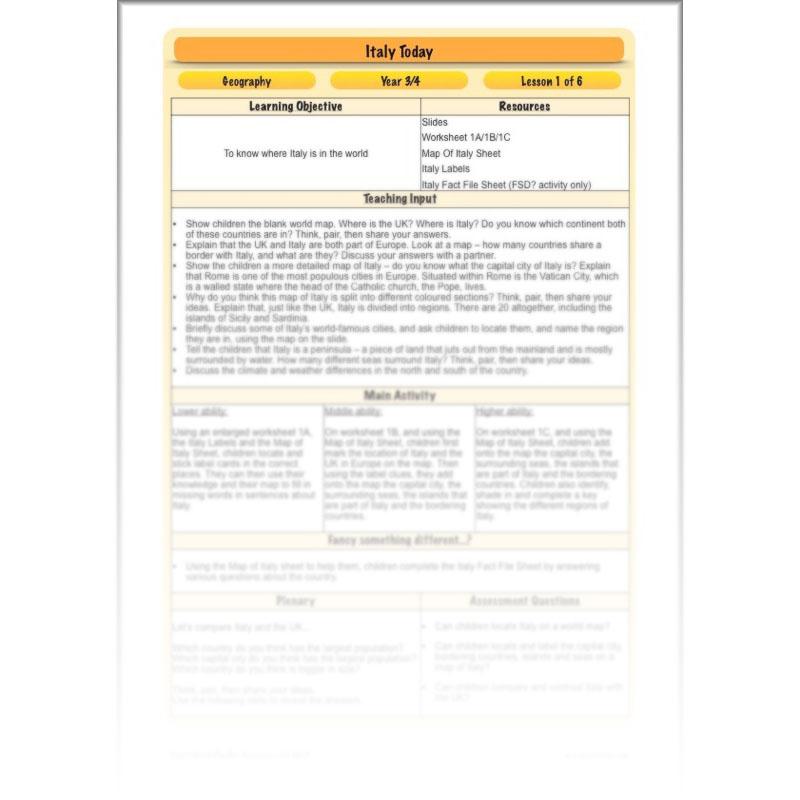 PlanBee Italy Today: Italy KS2 Year 3 & Year 4 Geography by PlanBee