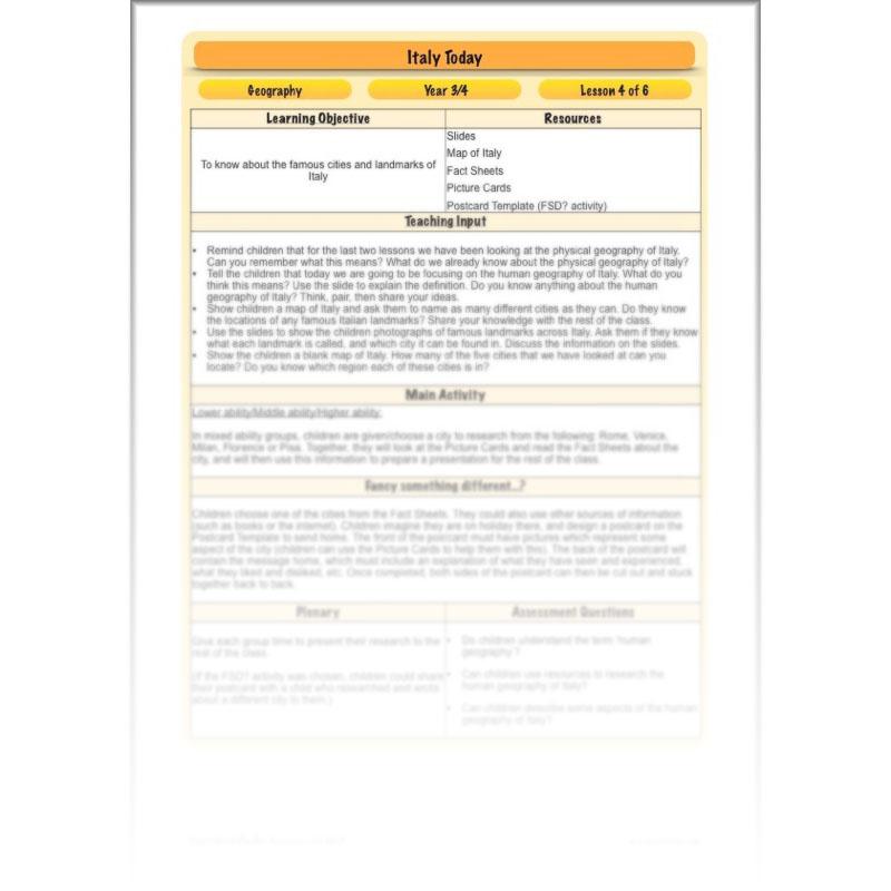 PlanBee Italy Today: Italy KS2 Year 3 & Year 4 Geography by PlanBee