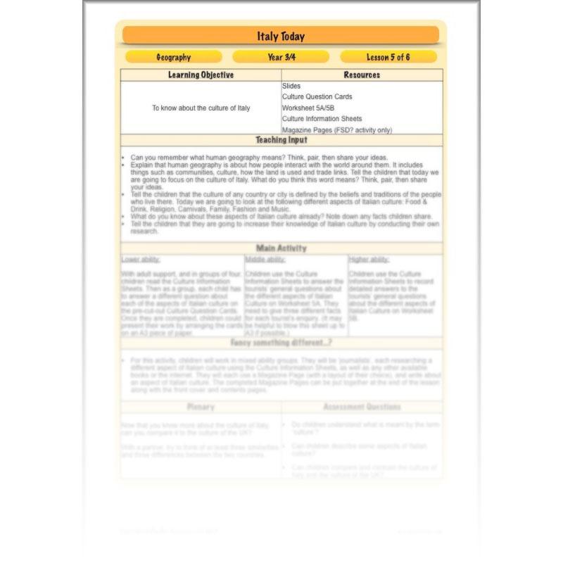 PlanBee Italy Today: Italy KS2 Year 3 & Year 4 Geography by PlanBee
