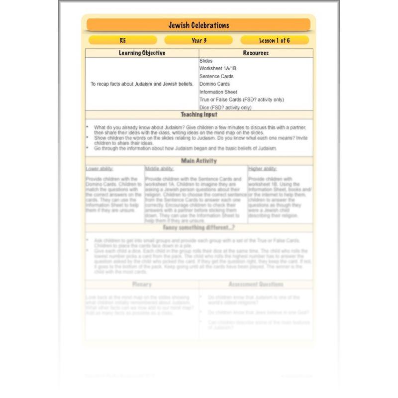 PlanBee Jewish Celebrations KS2 Primary RE Lesson Pack by PlanBee