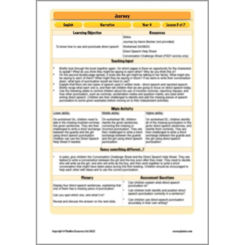 PlanBee Journey Aaron Becker Planning | Year 4 Narrative | PlanBee