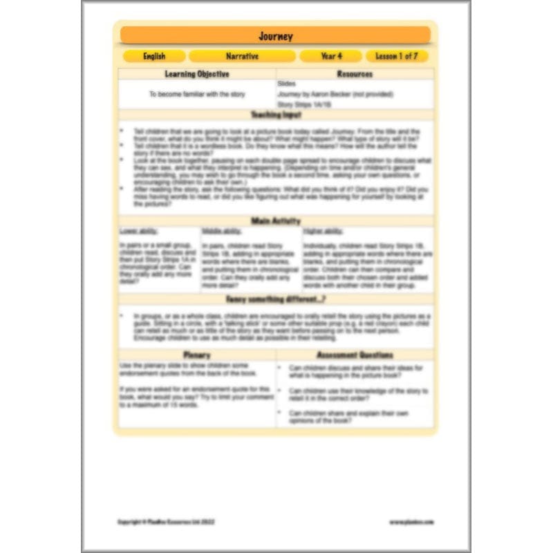 PlanBee Journey Aaron Becker Planning | Year 4 Narrative | PlanBee