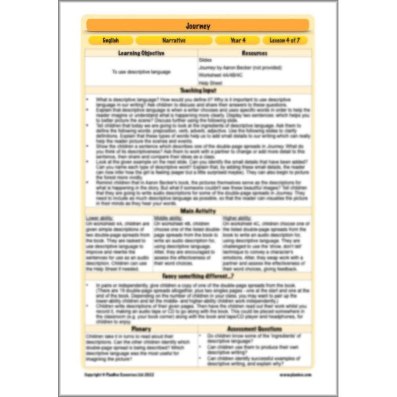 PlanBee Journey Aaron Becker Planning | Year 4 Narrative | PlanBee