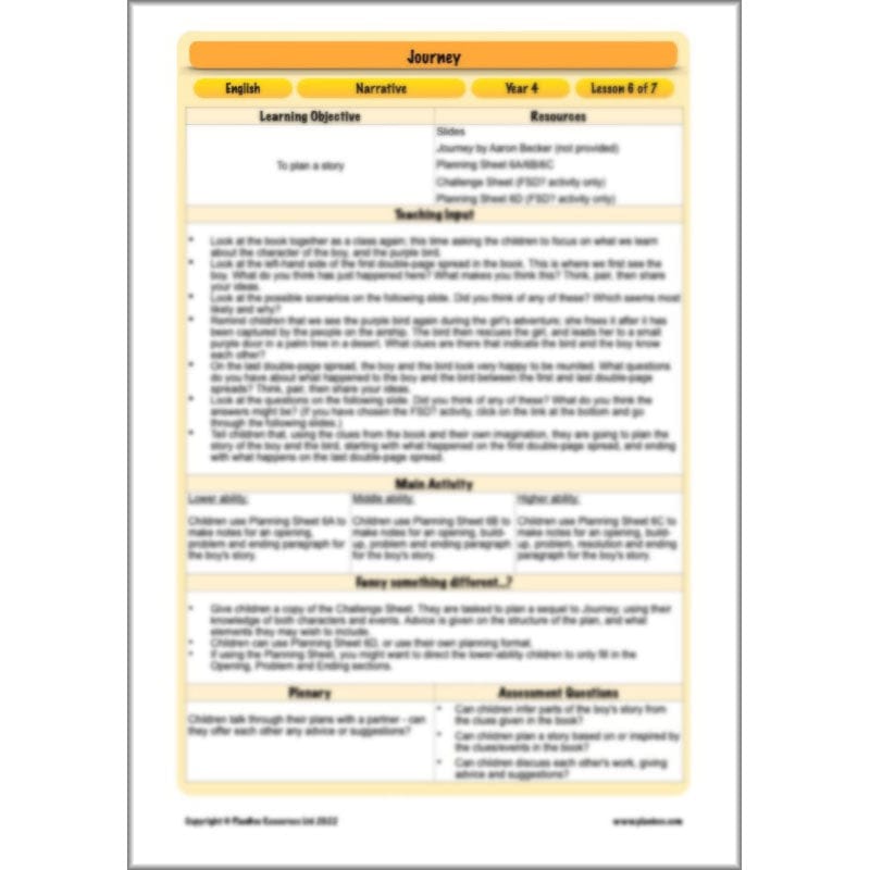 PlanBee Journey Aaron Becker Planning | Year 4 Narrative | PlanBee