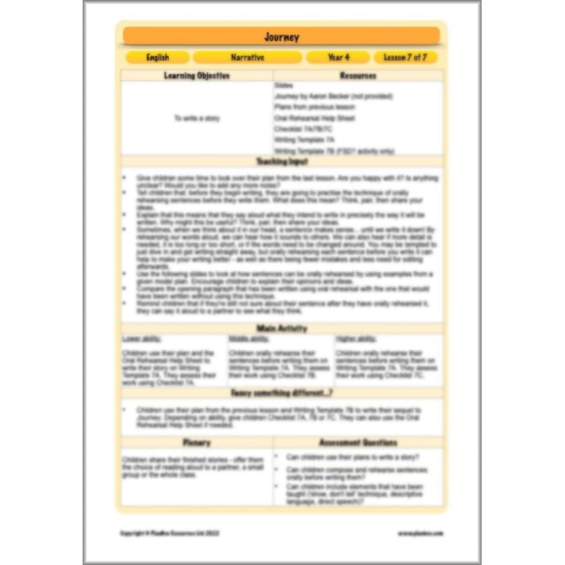 PlanBee Journey Aaron Becker Planning | Year 4 Narrative | PlanBee