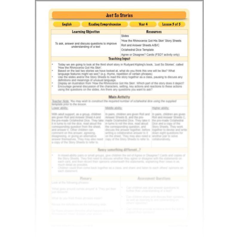 PlanBee Just So Stories KS2 | Year 4 Reading Comprehension Lessons