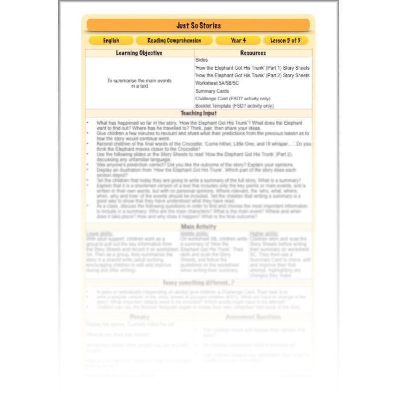 PlanBee Just So Stories KS2 | Year 4 Reading Comprehension Lessons