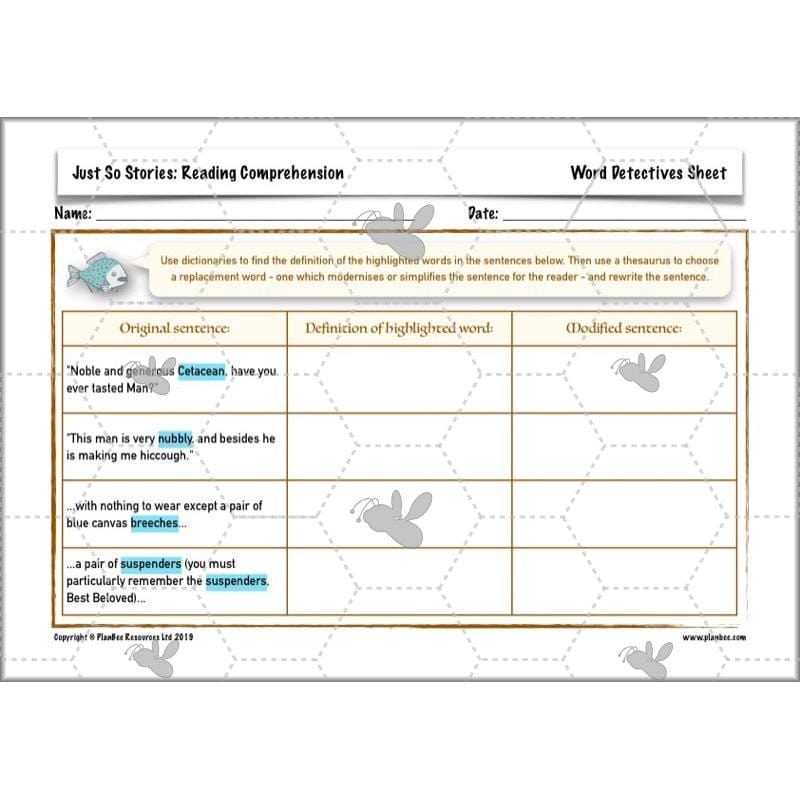 PlanBee Just So Stories KS2 | Reading Comprehension Year 4