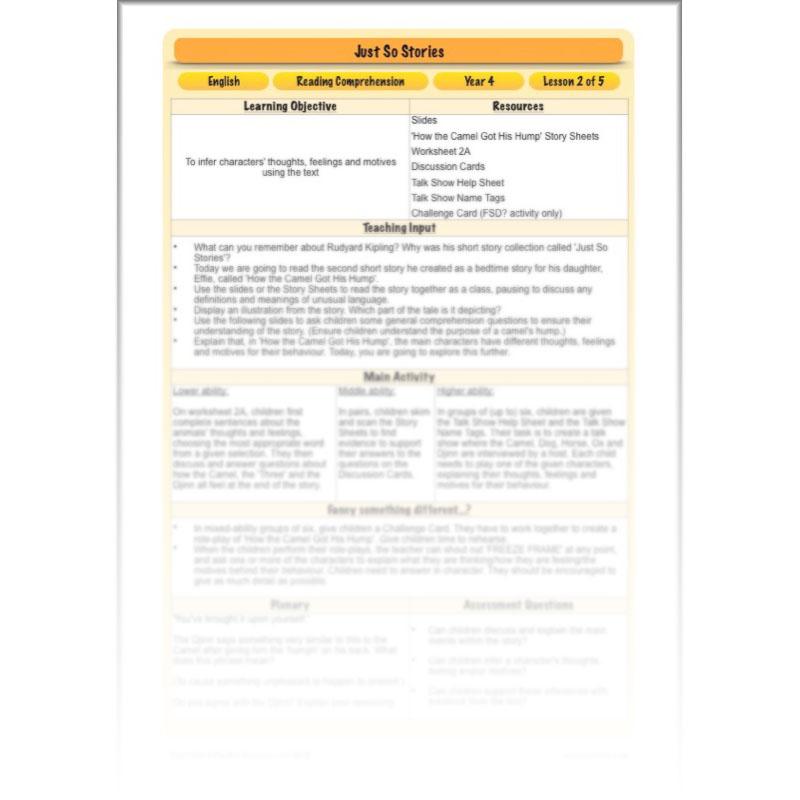 PlanBee Just So Stories KS2 | Year 4 Reading Comprehension Lessons