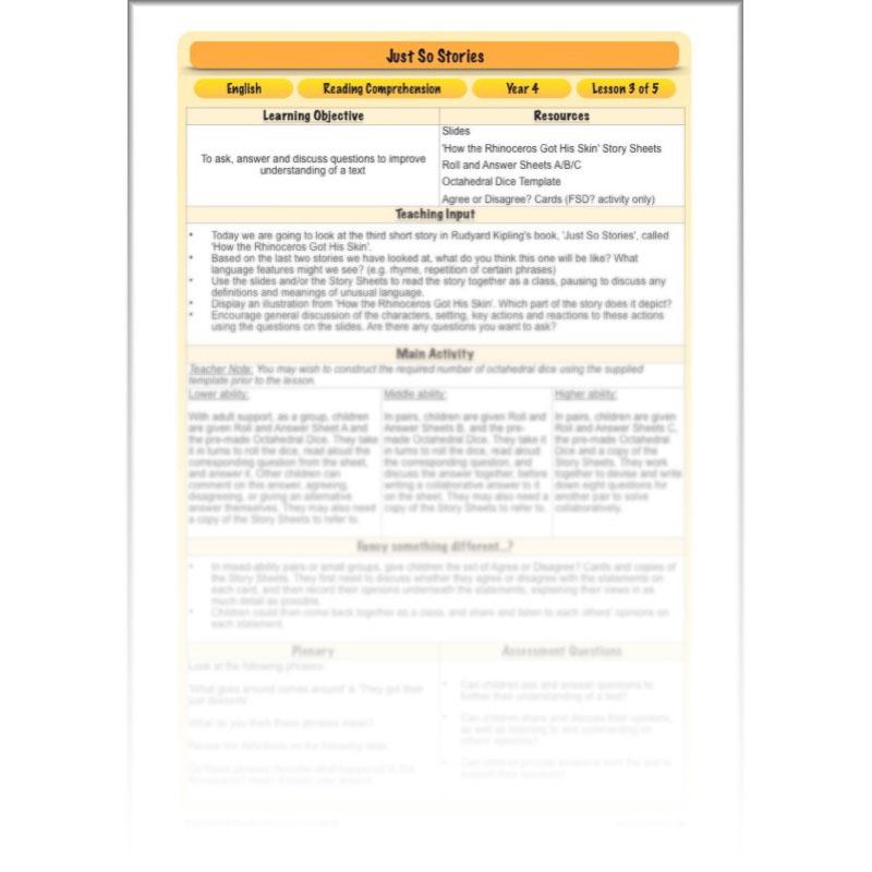 PlanBee Just So Stories KS2 | Year 4 Reading Comprehension Lessons