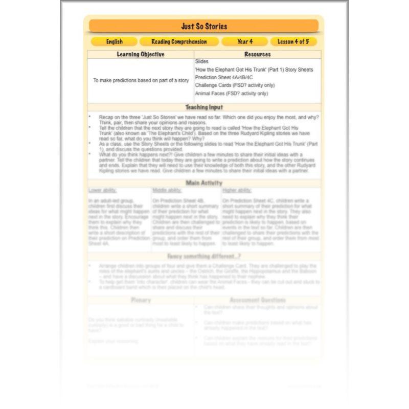PlanBee Just So Stories KS2 | Year 4 Reading Comprehension Lessons