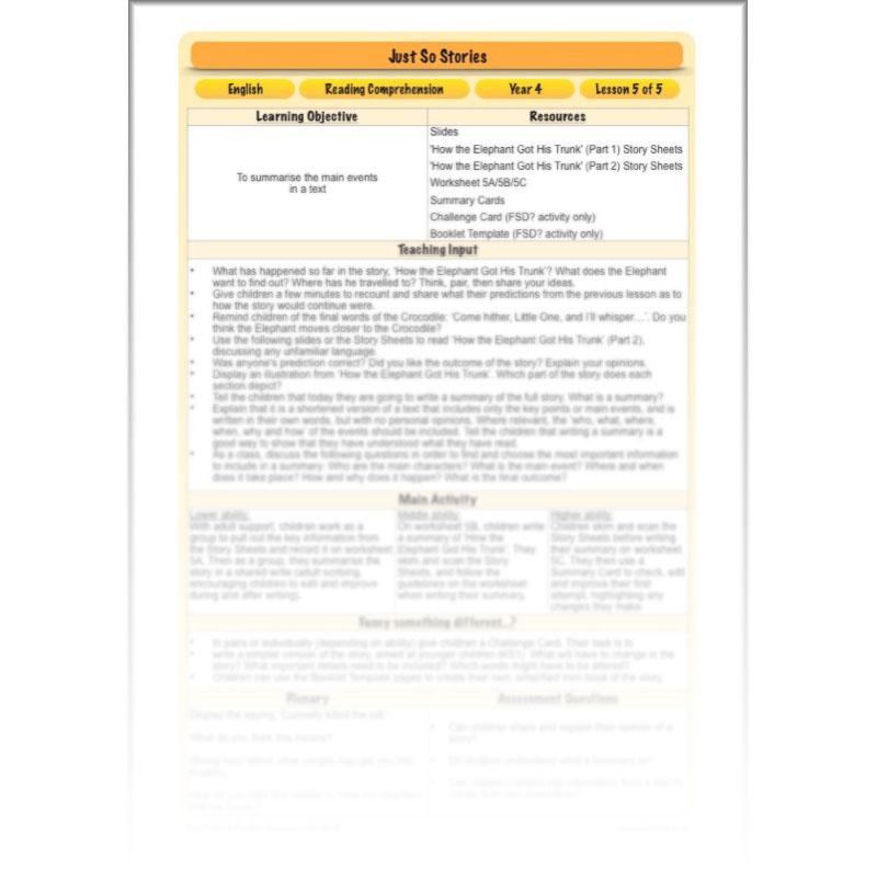 PlanBee Just So Stories KS2 | Year 4 Reading Comprehension Lessons