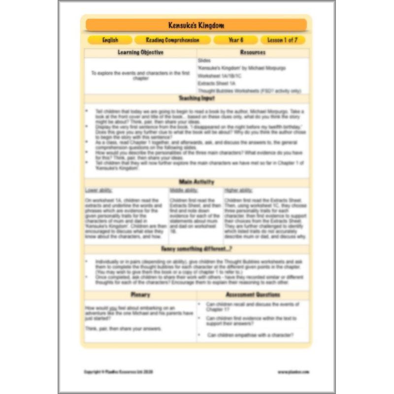 PlanBee Michael Morpurgo Kensuke's Kingdom Planning by PlanBee