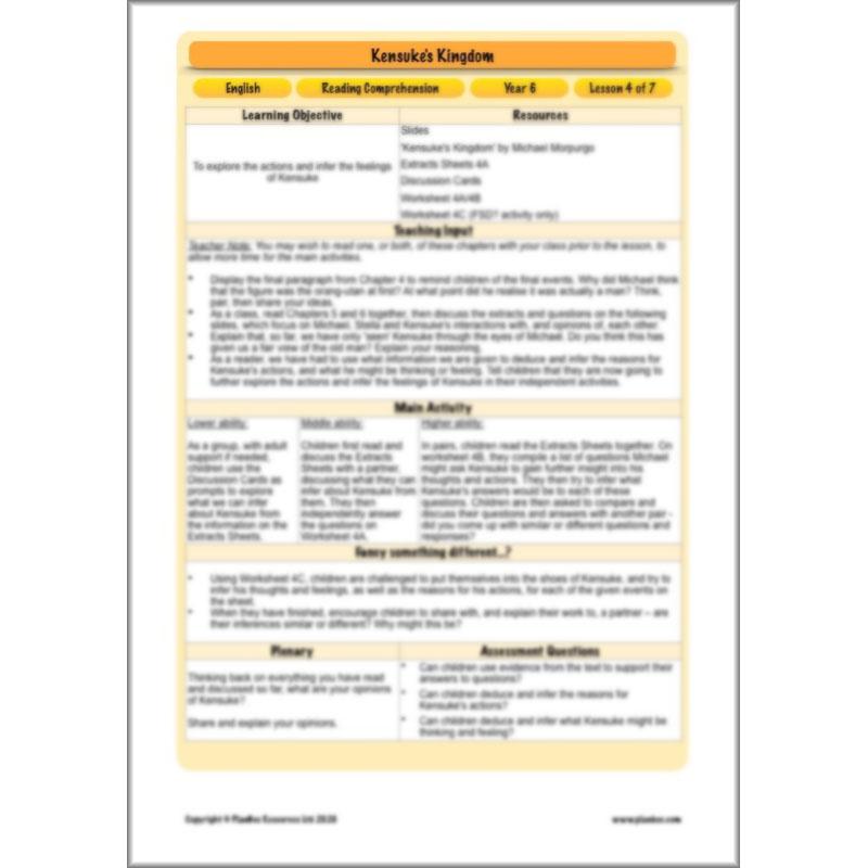 PlanBee Michael Morpurgo Kensuke's Kingdom Planning by PlanBee