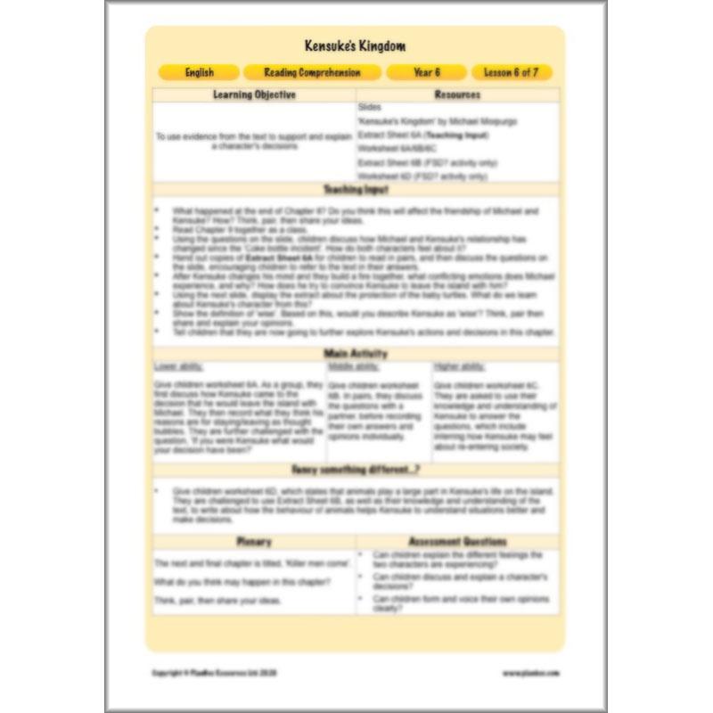 PlanBee Michael Morpurgo Kensuke's Kingdom Planning by PlanBee