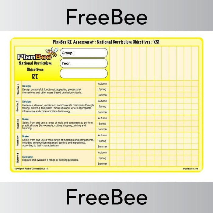 PlanBee Design and Technology KS1 Assessment Grid | PlanBee