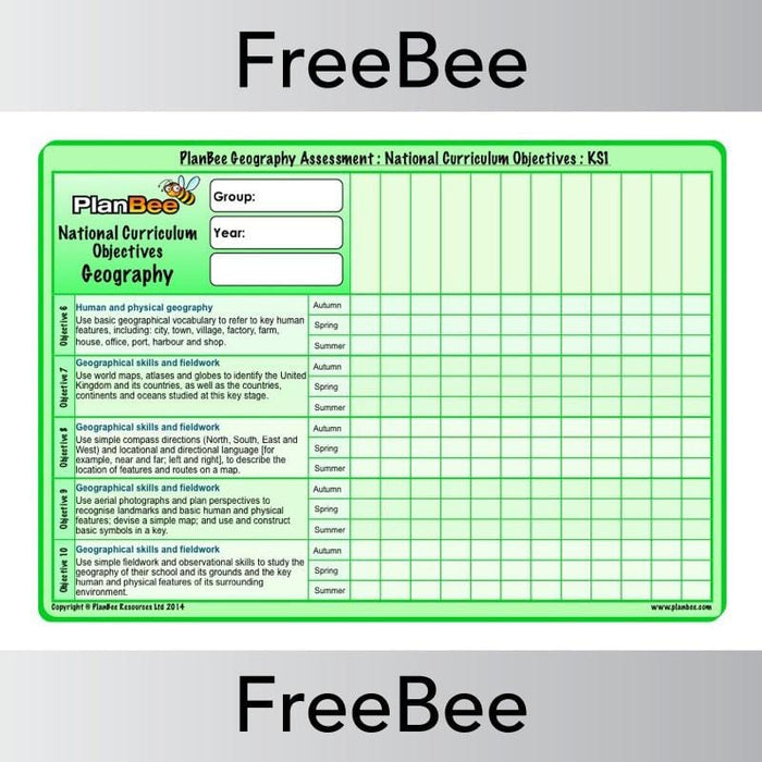 PlanBee Geography KS1 Assessment Grid | PlanBee FreeBees