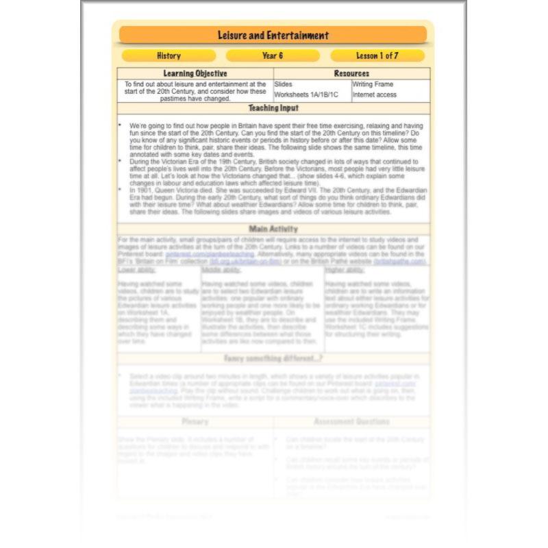 PlanBee Leisure and Entertainment in the 20th Century: KS2 History