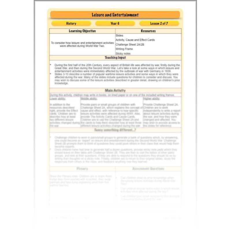 PlanBee Leisure and Entertainment in the 20th Century: KS2 History