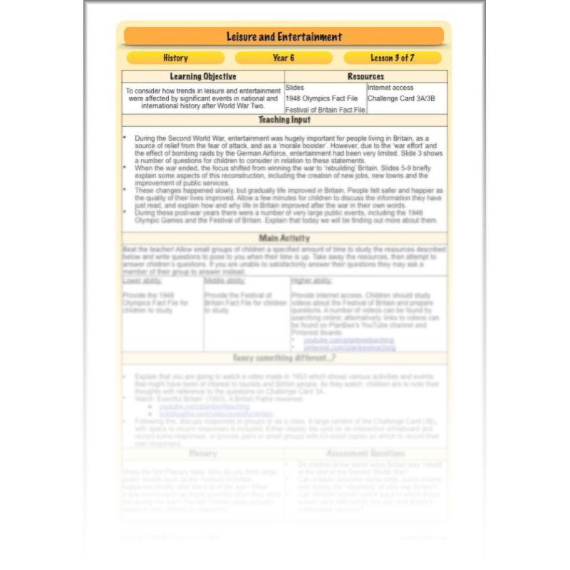 PlanBee Leisure and Entertainment in the 20th Century: KS2 History