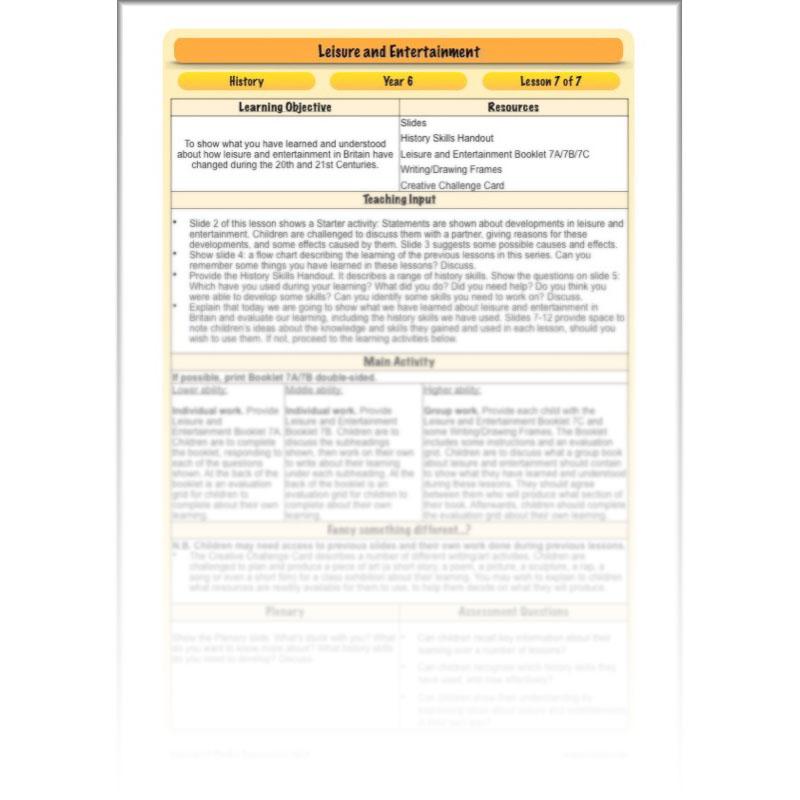 PlanBee Leisure and Entertainment in the 20th Century: KS2 History