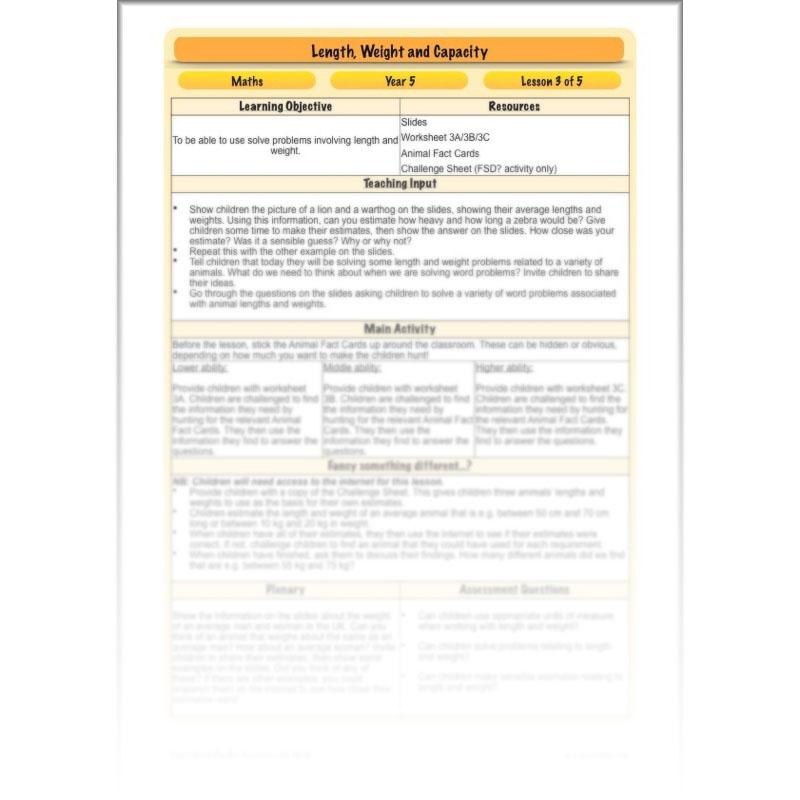 PlanBee Length, Weight & Capacity - Year 5 Maths Planning - Measurement