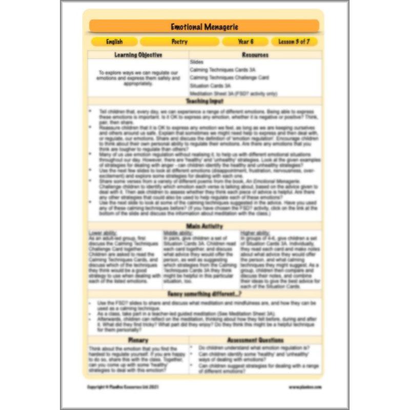 Year 6 Poetry Lessons | An Emotional Menagerie by PlanBee