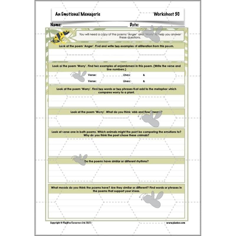 Year 6 Poetry Lessons | An Emotional Menagerie by PlanBee