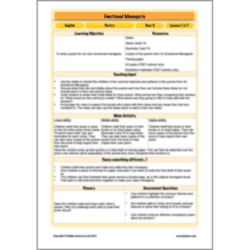 Year 6 Poetry Lessons | An Emotional Menagerie by PlanBee